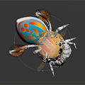 Cute Cartoon Animal with Transparent Helmet Yellow Body Blue Orange Decorations White Whiskers and Legs