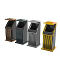 Public Trash Bins with Multiple Colors and Vertical Stripes as Outdoor Public Facilities