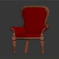 Elegant Classic Red Armchair with Wooden Frame and Ornate Carved Details