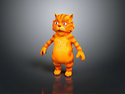 Cute Cartoon Orange Cat 3D Model With Standing Pose And Striped Fur 3d model