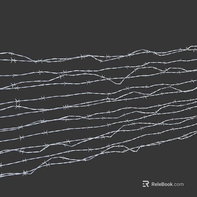 Barbed Wire with Sharp Spikes on Black Background in Coiled Pattern 3d model 