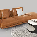 Brown Leather L Shaped Sofa and Round Black White Coffee Table Set with White Pillow 3d model
