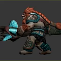 Red Haired Game Character With Large Weapon Ornate Armor And Blue Glowing Elements 3d model