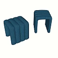 Modern Blue Upholstered Sofa Stools With Ribbed Design For Living Space
