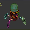 Mechanical Spider Like Creature With Green Sphere Top And Warning Stripes Design