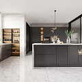 Modern Kitchen Interior Design With Island Counter Dining Table Chairs And Pendant Lights
