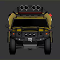 Yellow Emergency Rescue Vehicle With Red Stripes And Roof Mounted Equipment