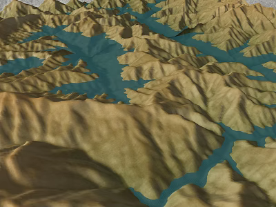 Garden Landscape Design With Mountainous Terrain And Blue Water Features 3d model