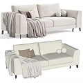 Modern Light Colored Two Seater Sofa With Soft Pillows And Decorative Blanket 3d model