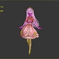 Cute Child Character With Pink Dress Bows Long Hair And Hat