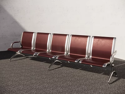 Outdoor Bench With Red Leather Seats And Silver Metal Frame For Public Areas 3d model