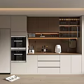 Modern Built in Wine Cabinet With Glass Door Shelves And Lighting In Kitchen Interior