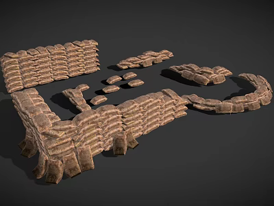 Tactical Military Weapons for Sandbag Defense Fortification Structures 3D Model 3d model