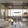 Modern Living and Dining Room Interior Design With Glass Partitions Large Windows And Pendant Lights