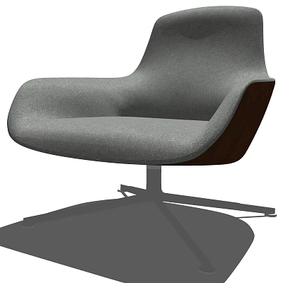 Streamlined Modern Grey Fabric Armchair With Metal Base And Wooden Accent 3d model