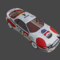 White Rally Car with REPSOL Marlboro Logos Number 4 Red Blue Stripes