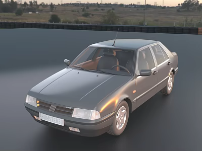 Gray Classic Sedan Parked On Smooth Surface With Trees In Background 3d model