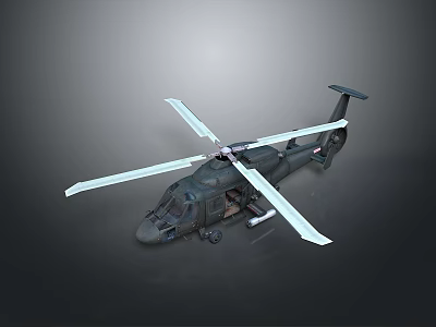 Black Military Helicopter 3D Rendering With Rotors And Detailed Structure 3d model