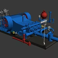 Blue Industrial Equipment With Gray Components Red Elements Pipes And Wheels On Platform 3d model
