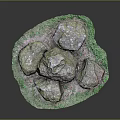Rustic Wood and Stone Decorative Display With Green Moss Covered Base and Stones
