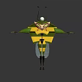 Cartoon Insect Character With Green And Yellow Stripes Black Legs Antennae And Gray Background