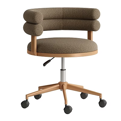 Comfortable Office Chair With Padded Seat Wooden Armrests And Swivel Rolling Base 3d model
