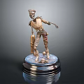 Vintage Military Figure Sculpture With Worn Texture And Circular Reflective Base
