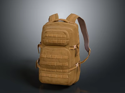 Durable Brown Tactical Backpack With Multiple Pockets Adjustable Straps For Outdoor Travel 3d model