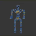 Yellow And Black Mechanical Robot Character In Standing Pose With Green Accents And Joint Details