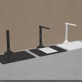 Three Modern Commercial Desktop Stands in Black and White with Flat Base Structure 3d model