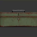Vintage Green Metal Storage Box with Silver Handle and Rustic Red Trim