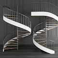 Modern Minimalist Staircase Interior With Wooden Treads Black Railing And Gray Walls