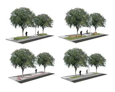 Modern Tree Road Sidewalk Landscape 3d model