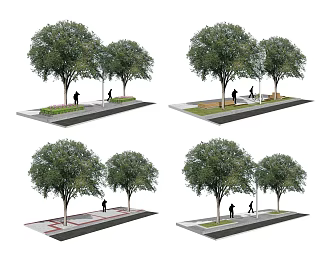 Modern Tree Road Sidewalk Landscape 3d model