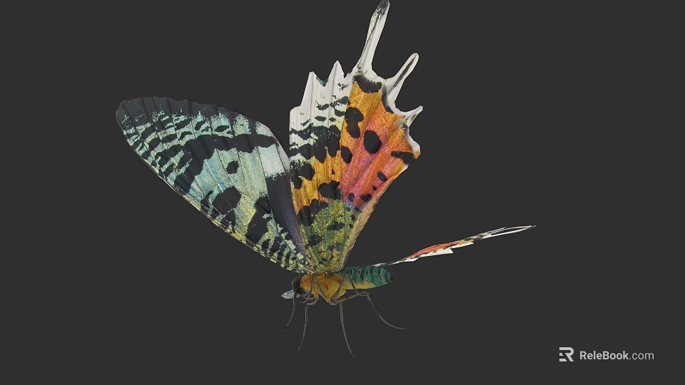 Vibrant Butterfly Showcasing Colorful Intricate Patterned Wings And Unique Tail 3d model 