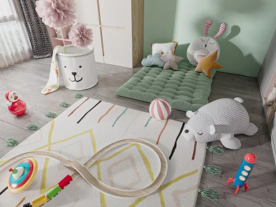 Plush Toys In Kids Room With Playful Decor 3d model