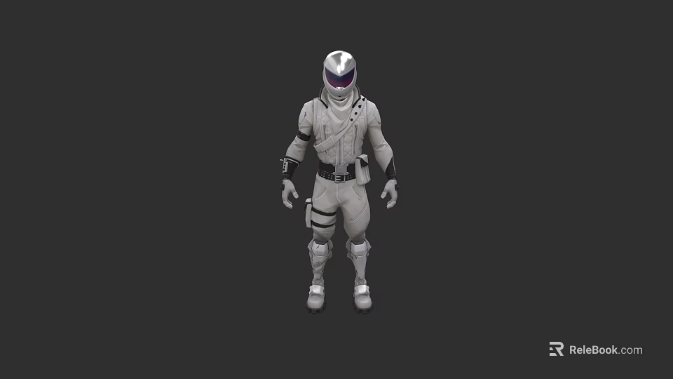 Game and Movie Character in White Combat Suit With Helmet and Tactical Gear 3d model 