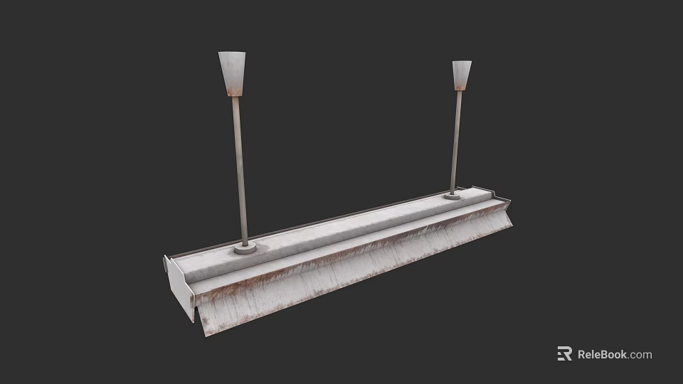 Modern Grille Light With Two Lamp Heads And Metal Long Strip Design 3d model 