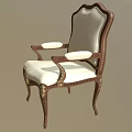 Vintage Accent Chair with Carved Wooden Frame Armrests Light Upholstery and Curved Legs