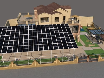 Solar Panel Covered Detached Villa With Pool Garden And Outdoor Terrace 3d model