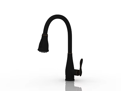 Modern Black Faucet with Curved Gooseneck Spout and Single Handle Design 3d model