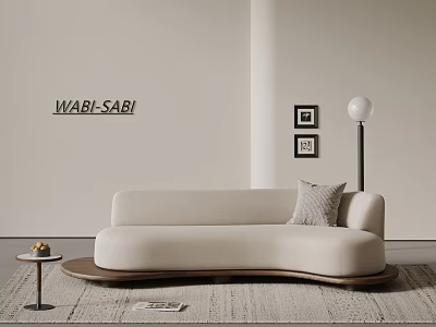 Wabi Sabi Style Beige Double Sofa With Small Side Table Floor Lamp And Wall Art 3d model