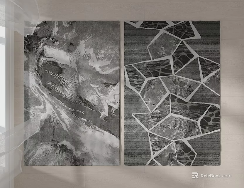 Black And White Square Rugs With Abstract Ink And Geometric Mosaic Designs 3d model 