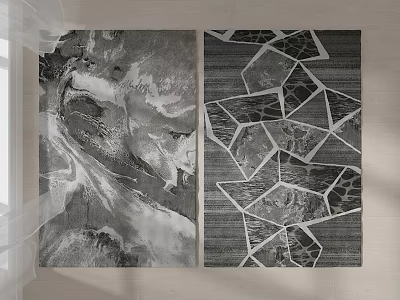 Black And White Square Rugs With Abstract Ink And Geometric Mosaic Designs 3d model