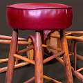 Classic Wooden Bar Stool With Red Leather Seat And Sturdy Legs