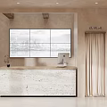 Minimalist Modern Clothing Store Interior With Reception Desk Large Screen And Curtains