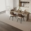Modern Dining Table Set with Brown Chairs Light Seats on Light Rug in Open Kitchen 3d model