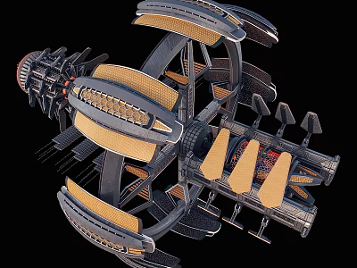 Futuristic Mechanical Structure Featuring Circular Rings Yellow Components Engine Parts And Seat Design 3d model