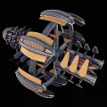 Futuristic Mechanical Structure Featuring Circular Rings Yellow Components Engine Parts And Seat Design