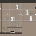 Modern Wall Mounted Shelving Unit With Books Decorative Ornaments And Small Potted Plant